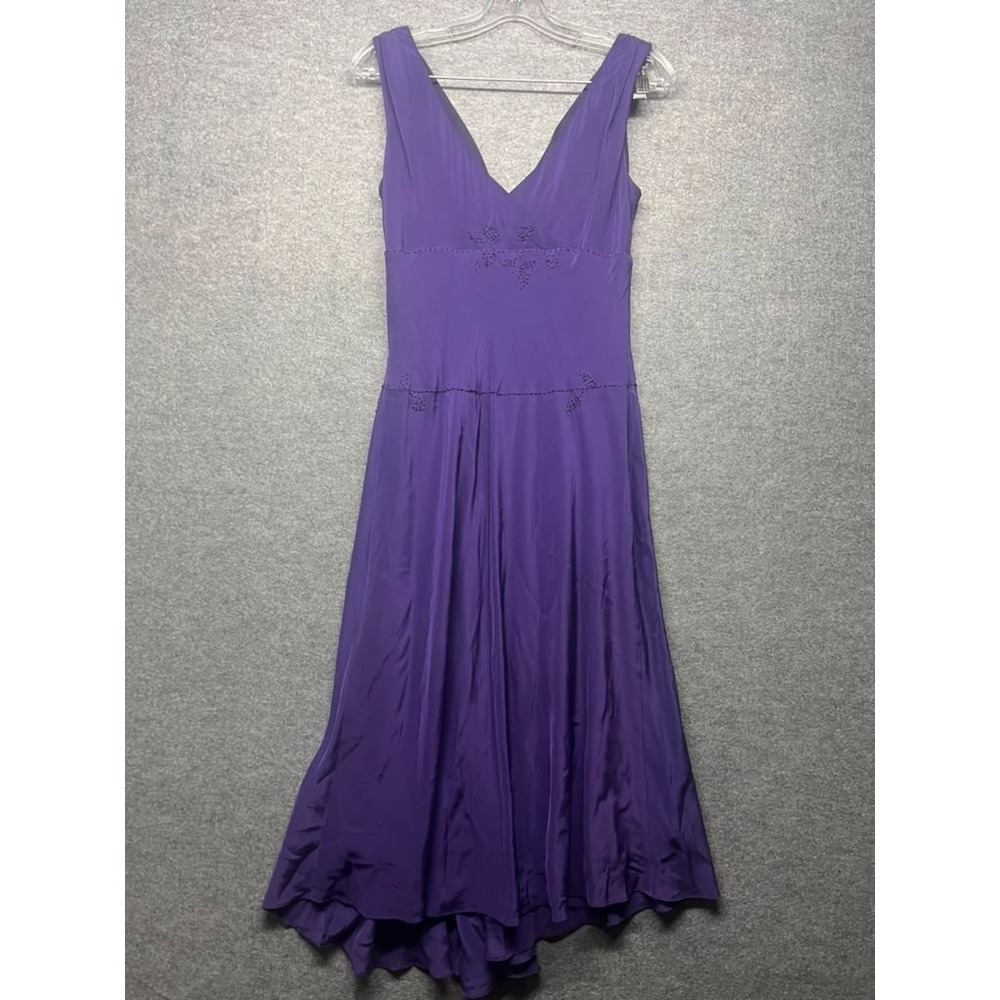 Jones New York Dress Women's Size 10 Purple 100% Silk Sleeveless Beaded V-Neck